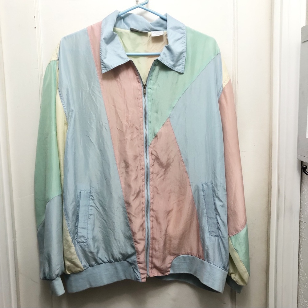 Blair 100% Silk Vintage 90’s Windbreaker Color Block Lightweight Jacket